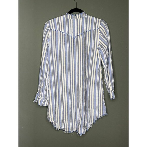 Cloth & Stone Anthropologie Women's XS Chambray Striped Button Shirt Linen Blend - Picture 2 of 13